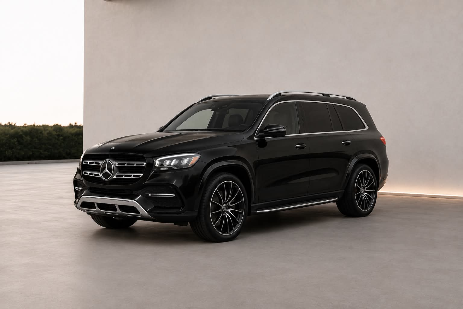 Mercedes GLS 580 noire, VUS de luxe, chauffeur privé Montréal - Auréa Transport