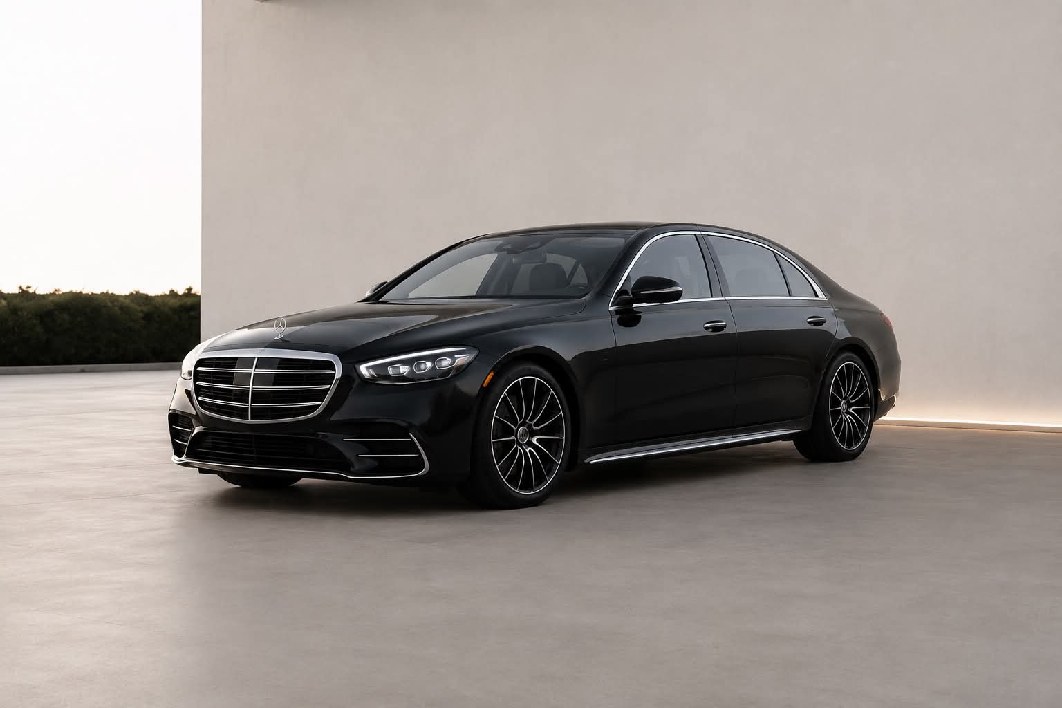 Mercedes S580 noire, berline première classe, chauffeur privé Montréal - Auréa Transport